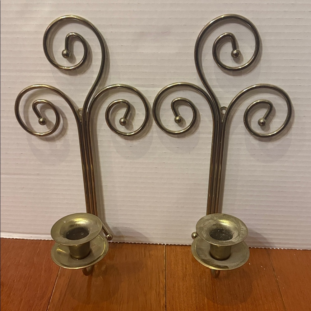 VTG Home Interiors brass Swirl Wall Candle Holders sconces 11”